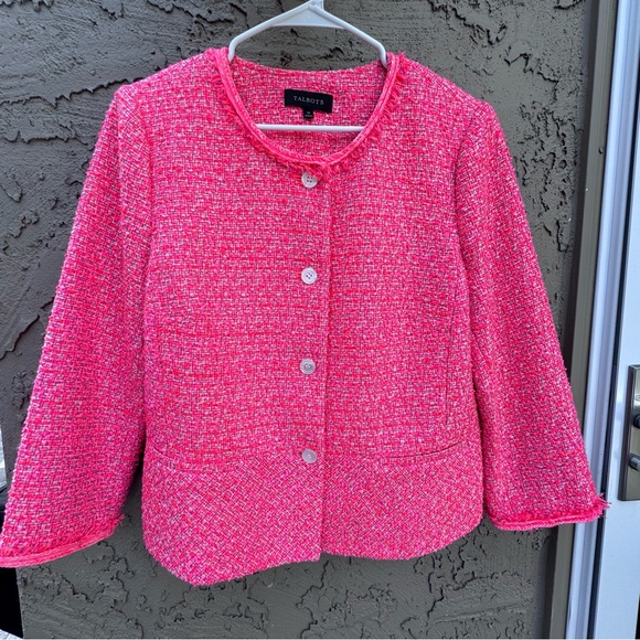 Talbots Vibrant Pink Tweed Jacket Button Front Size 14 - Picture 3 of 13